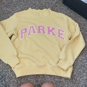 Parke Yellow Crewneck Sweatshirt with Pink Lettering